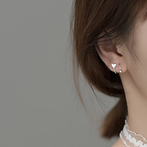 Sweet Heart Climber Crawler Hoop Earrings Sterling Silver 925 For Women Girls Minimalist Helix Twist Huggie Hoops Cuffs Cartilage Wrap Earring Piercing Fashion Jewelry Gifts (Silver) #TOP2