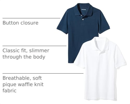 Image of Amazon Essentials Toddler Boys' School Uniform Short-Sleeve Pique Polo Shirts, Breathable Cotton, Button Closure, Multipacks
