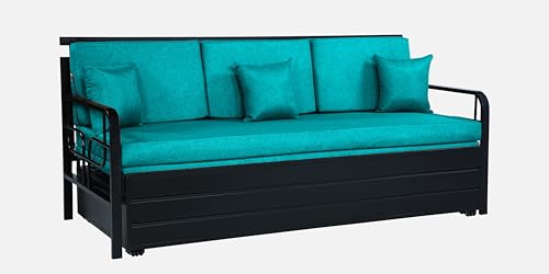 Image of 3 Seater Metal Sofa Cum Bed with Hydraulic Storage | Sofa Set for, Living Room, Guest Room, Bedroom| Single Size Convertible Sofa Bed Comfortable Seating |Single Size (Sea Blue & Black)