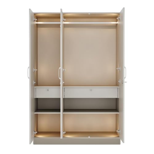 Image of Wakefit Wardrobe for Bedroom | 3 Yr Warranty | Cupboard for Bedroom, Almirah, Wooden Wardrobe, Comes with LED light, Storage Drawer, Mirror & Hanger, Density:680-750kg /m, Free Installation(Tyrian-CB)