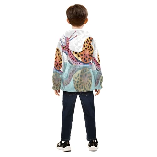 Colorful Snail with Leopard Toddler Fleece Jacket Girl Boys Hooded Fleece Jacket Coat Warm Outwear Zip-up 3-10T4