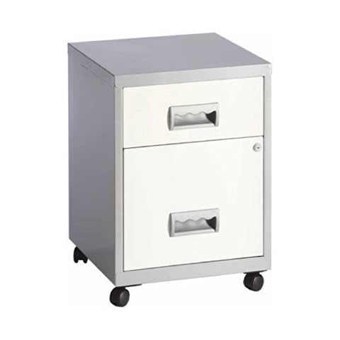 Pierre Henry 2 Drawer Maxi Filing Cabinet A4 Modern Silver/White On Wheels Cover