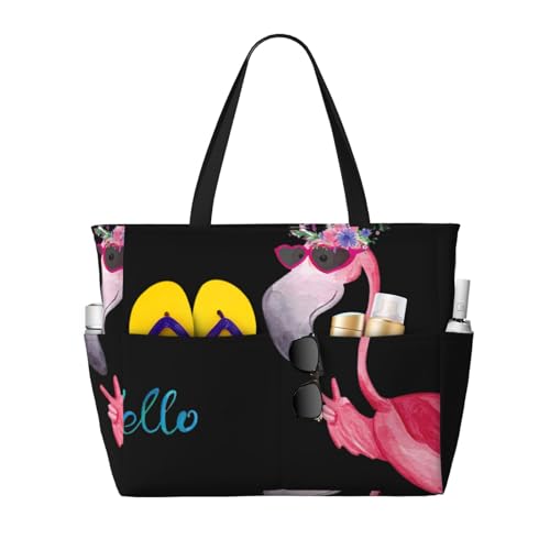 Sac fourre-tout imprimé flamant rose grand sac noir pour organiser vos affaires