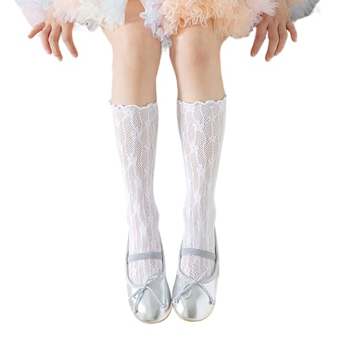 Breathable Kids Socks 3-13 Years Girls Middle Tube Socks Stackable with Delicate Flower Pattern for Spring and