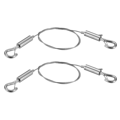 Image of Uxcell 2pcs Heavy Duty Picture Hanging Wire Kit, 0.5m x 1.5mm, Copper Iron, Nickel Finish, 90 Kg /198 Lbs Load, Adjustable Hooks, Silver Tone