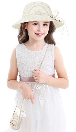 Bienvenu Girls Sun Hat Set Straw Hats for Kids Beach Hat Set4