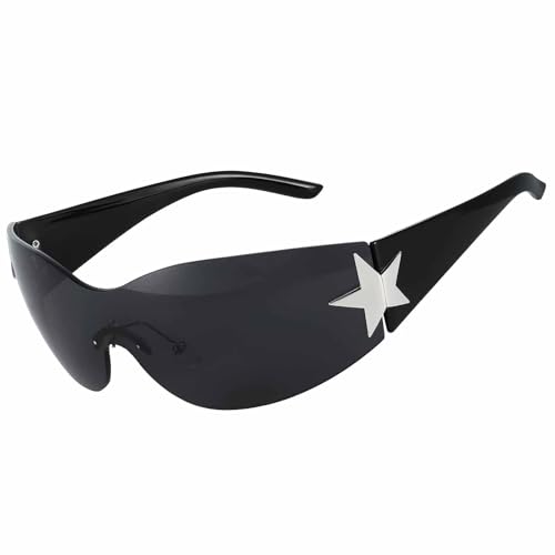 Rimless Wrap Around Sunglasses for Women Men, Retro Trendy Womens...