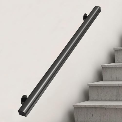 Rampe d'escalier bois massif noir anti-chute fixation murale solide