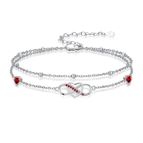 Image of Anklet for Women 925 Sterling Silver Double Infinity Ankle Bracelet Waterproof Summer Jewelry Anniversary Birthday Gifts for Her