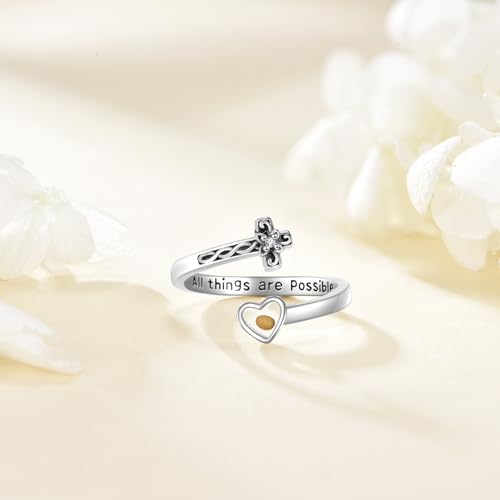 Bague croisée en argent 925 ONEFINITY ajustable avec croix et véritable grain de moutarde