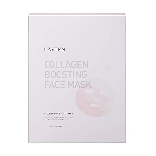 [LAVIEN] Collagen Boosting Face Mask (Pack of 4 Pouch) - Facial Sheet Mask with Hydrolyzed Collagen Extract(72%), Brightening & Hydrating & Soothing & Wrinkle Improvement for All Skin Types