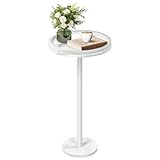Nandae Beistelltisch Rund mit Eleganter Marmor-Optik & Metallgestell &ndash; Kleiner Couchtisch, Moderner Nachttisch oder Bistrotisch f&uuml;r Wohnzimmer & Schlafzimmer &ndash; Wei&szlig;, 64 cm Hoch