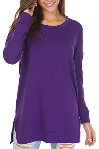 Image of levaca Women's Fall Long Sleeve Side Split Loose Blouses Casual Pullover Tunic Tops
