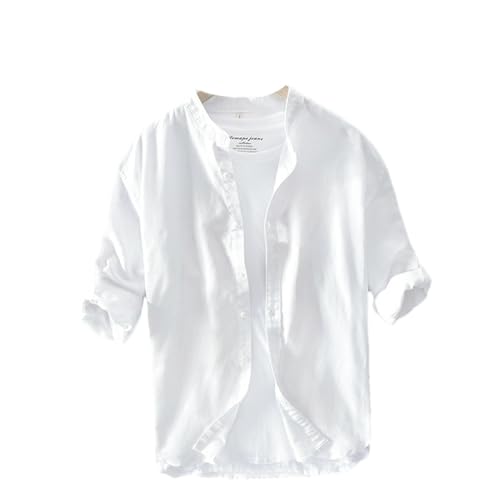 Chemise en coton et lin respirante vêtement homme manches longues uni été