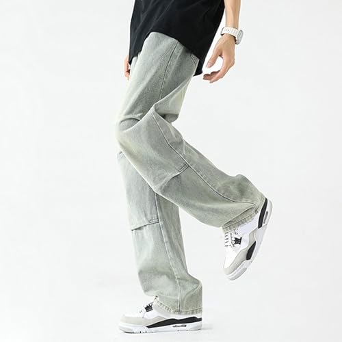 Mens Straight Leg Drawstring Jeans Elastic Waist Lightweight Wide Leg Denim Pants Casual Carpenter Style Trousers4