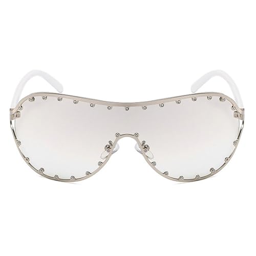 helena Oversized Pilot Sunglasses Women Fashion One Piece rivetSun Glasses Mask Goggle Trendy Metal Frame Oval Shades S67