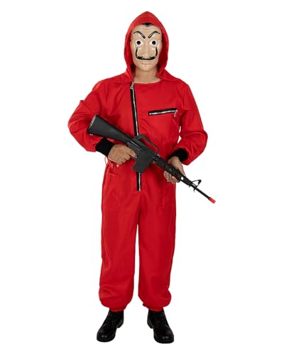 Funidelia Disfarce oficial da casa de papel com rifle para homem e mulher, inclui macacão e máscara, ladrão - fato para adultos para festas, carnaval e Halloween - tamanho M - L