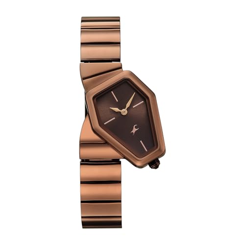 Image of Fastrack Wild Viper-Inspired Unique Shaped Brown Dial IP Brown Stainless Steel Strap Watch for Women - 6323QM01