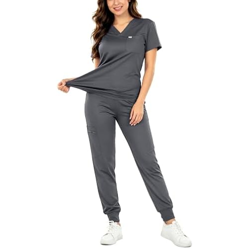 Meidiero Scrubs for Women Set Classic V-Neck Stretch Jogger Scrubs