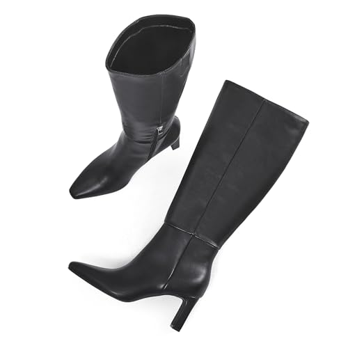 Image of GENSHUO Knee High Boots for Women Comfy Flat Heel Vintage Square Toe Fall Winter Solid Side Zipper Costume Knight Booties