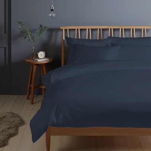 Pizuna Copripiumino Singolo Cotone 150x200 Blu Scuro, 400 fili con trama Sateen in 100% Cotone a fiocco lungo Copripiumino 150x200 con 1 federa 50x80 (Biancheria De Letto Blu Scuro)