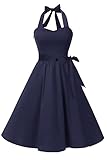 Topdress Women's Vintage Polka Audrey Dress 1950s Halter Retro Cocktail Dress Navy Blue Medium