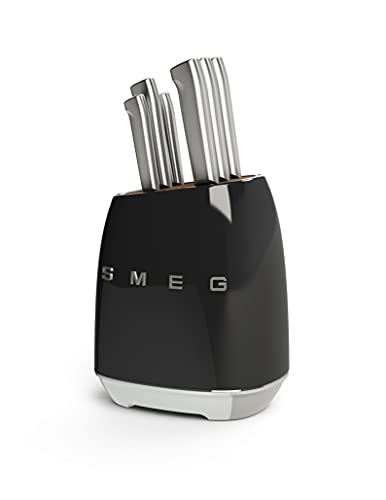 Smeg Black Stainless Steel Knife Block Set #TOP6