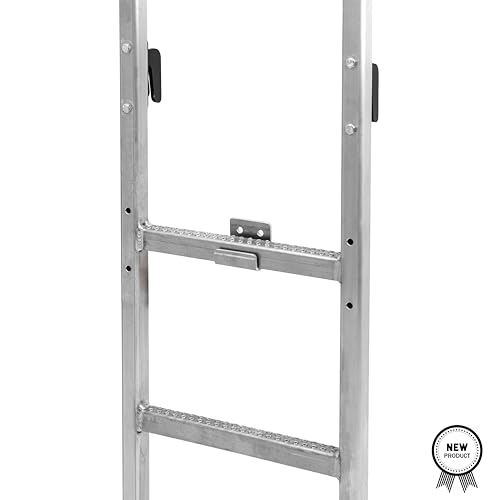 Image of RIGCRAFTOR - Heavy Duty 3-Step Aluminum Truck Ladder with Mounting Hooks - Non-Slip Steps and 3 Secure Contact Points - Quick, Stable Access for Pickup & Flatbed Trailers - Portable Truck Ladder