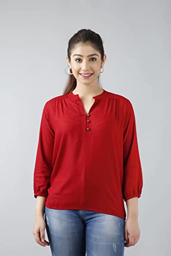 Image of Himanshi Enterprises Women's 3 /4 Sleeves Mandarin Nack Rayon Casual Solid Short Kurti