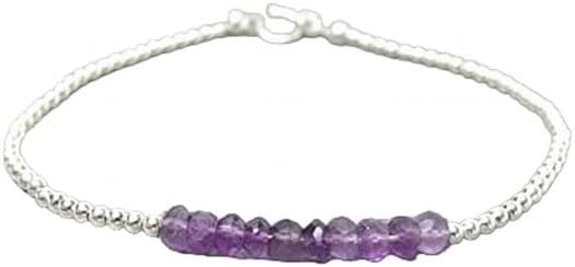 YONKU Hand Crafted 925 sterling silver Anxiety Relief Calming 3mm Purple Amethyst Stracking Bracelet Rondelle, Faceted 18cm for mens, womens, gf, bf YO-BRACE-9551