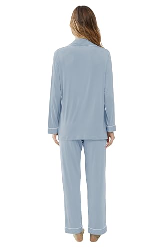 Joyaria Womens Bamboo Viscose Pajama Sets Long Sleeve Button Down Cooling Sleepwear Soft Comfortable Pj Pants Set for Women4