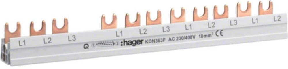 Hager KDN363F Phasensch. 3P+N 63A 10qmm 12 Einh.Gabelanschluss isoliert Grau