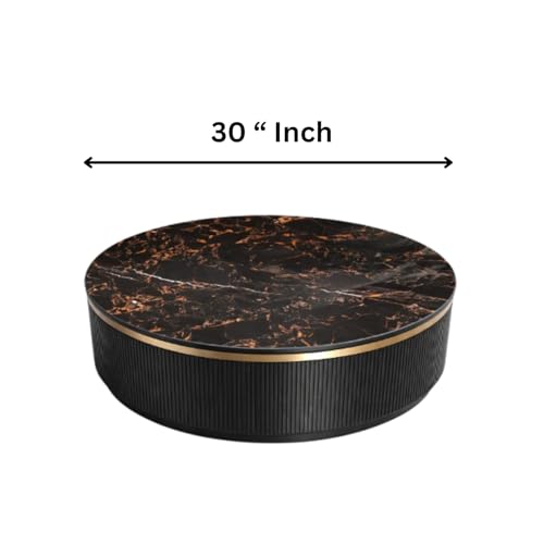 Image of WOODEN SPACE Premium Luxury Nazaara Marble-Top Coffee Table with Iron Legs & PVD Coating | Modern Round Wooden Center Table for Living Room & Entryway