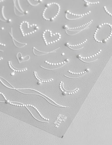 Rhinestones Pearls Nail Stickers 5D Embossed – Premium Salon-Quality Nail Charm Accessories, Easy Application & Self-Adhesive Pearl Chains for DIY Manicure, Nail Art, Press on, Home or Salon Use