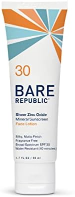 Bare Republic Mineral Matte Sunscreen SPF 30 Sunblock Face Lotion, Sheer and Light Finish, 1.7 Fl Oz