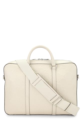 Pre-Loved White GG Embossed Leather Briefcase, White4