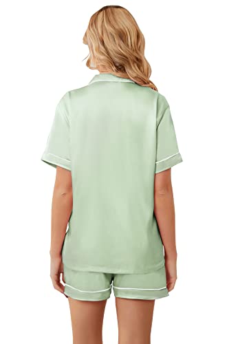 Image of Umeyda Women & Girls Pajamas Set, 2 Piece PJS Satin Silk Sleepwear Button-Down Top with Shorts for Mom Kids Gifts