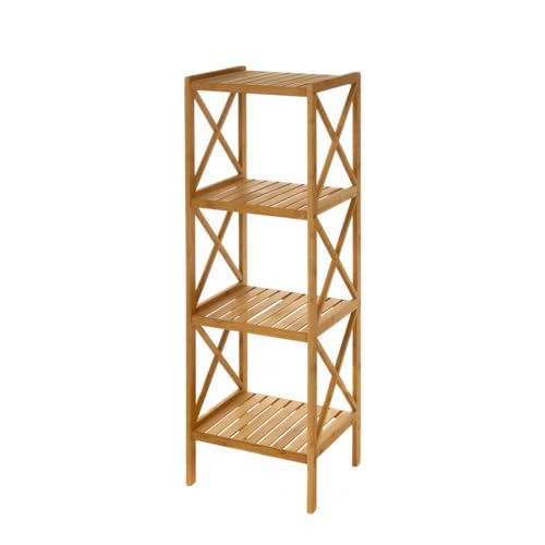 LOLAhome Estantería Bambú Baño Suelo Nórdica | Estante de 4 Baldas Madera Natural | Organizador Almacenaje Cocina y Decoración Hogar | Sol Naciente De 36,5x33x119 cm