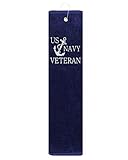 Navy Anchor Veteran USN Tri-fold Golf Towel with Grommet & Hook Club Ball Tee Golfing Gift Birthday Navy Blue Towel with Silver Vinyl 15' x 18\