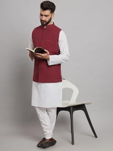 Image of LATEST CHIKAN Men's Traditional Cotton Solid Nehru Jacket /Waistcoat