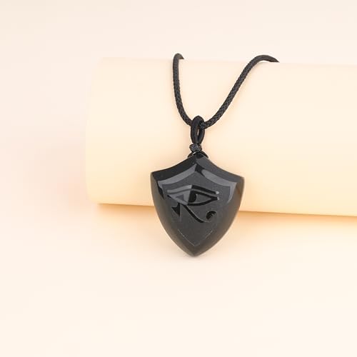Collier bouclier obsidienne pendentif unisexe ajustable noir - 4