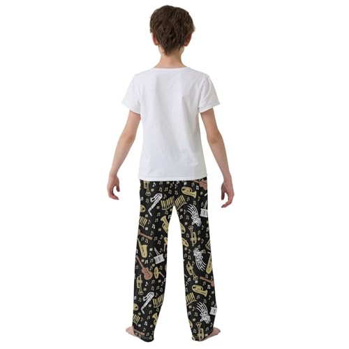 ZZXXB Guitar Music Print Boys Long Pants Soft Trousers Elastic Waist Kids Lounge Bottoms with Pockets S-XL3