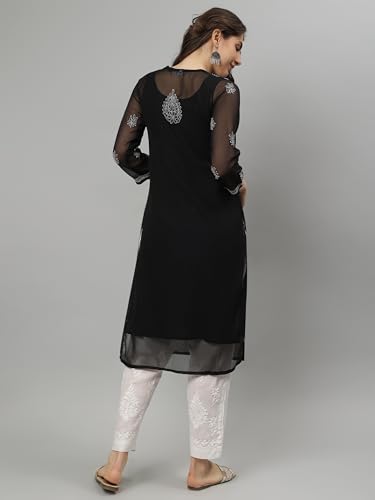 Image of Seva Chikan Hand Embroidered Lucknowi Chikankari Georgette Kurta with Inner Slip SCL4711