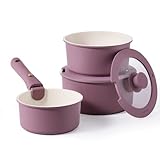 CAROTE 6pcs Nonstick Sauce Pan Sets with Lid 3 Sizes（1.5QT, 2QT & 3QT）, Non Stick Cooking Pot with Detachable Handle, Kitchen Sauce Pots Induction Pot, PFOA FREE, Dishwasher Safe, Purple