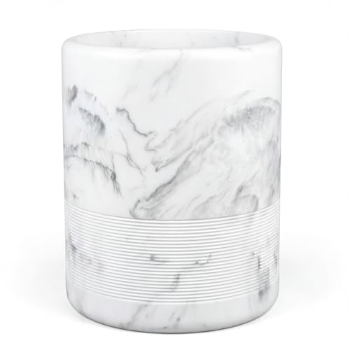 Image of Marsui Resin Wastebasket, Round Marble Compact Trash Can Mini, 2 Gallons Garbage Bin Gravel Wastepaper Basket for Bathroom, Powder Room, Kitchen, Home Office, 7.9 x 9.8 Inch(Marble)