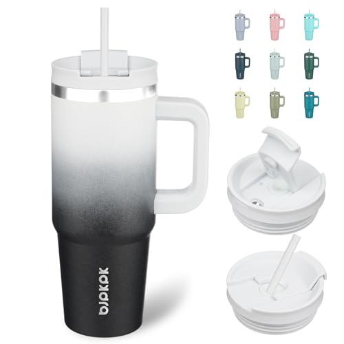 Image of BJPKPK 30 oz Insulated Tumbler With Lid And Straw Stainless Steel Tumblers Cup With Handle For Women And Men,Day And Night