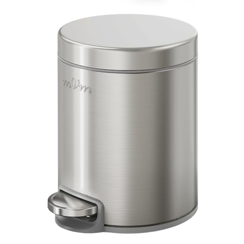 mVm フタ付き ゴミ箱 5 L ペダル式ステンレス スリム おしゃれ ダストボックス 密閉性 キッチン リビング 洗面所隙間 オフィス用 袋が見えない 頑丈 耐汚 丸形 シルバー