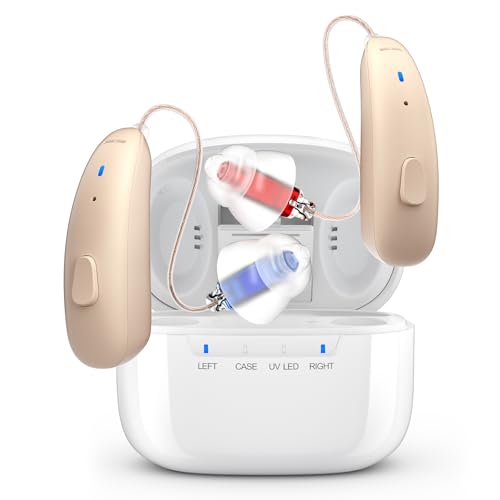 Rechargeable Hearing Aids for Seniors - Behind-The-Ear BTE Hearing Aid with Noise Cancelling for Severe Hearing Loss, Invisible OTC Hearing Amplifier with Charging Case for Adults