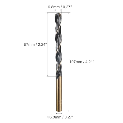 QUARKZMAN Metallbohrer 6,8 mm, Spiralbohrer set Länge 108 mm, Gold Titanium & Schwarz Nitride beschichtetes bohrer HSS4341 mit 6,8 mm Geradem Schaft für Edelstahl Metall Holz, 10 Stück