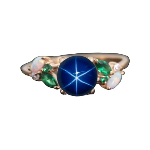 Generic Star Sapphire Ring 6 Ray Blue Gemstone Ring 14K Yellow Gold Ring Emerald Engagement Ring Fire Opal Wedding Jewelry Holiday Gift Ring BY KANISHKA GEMS JEWELS